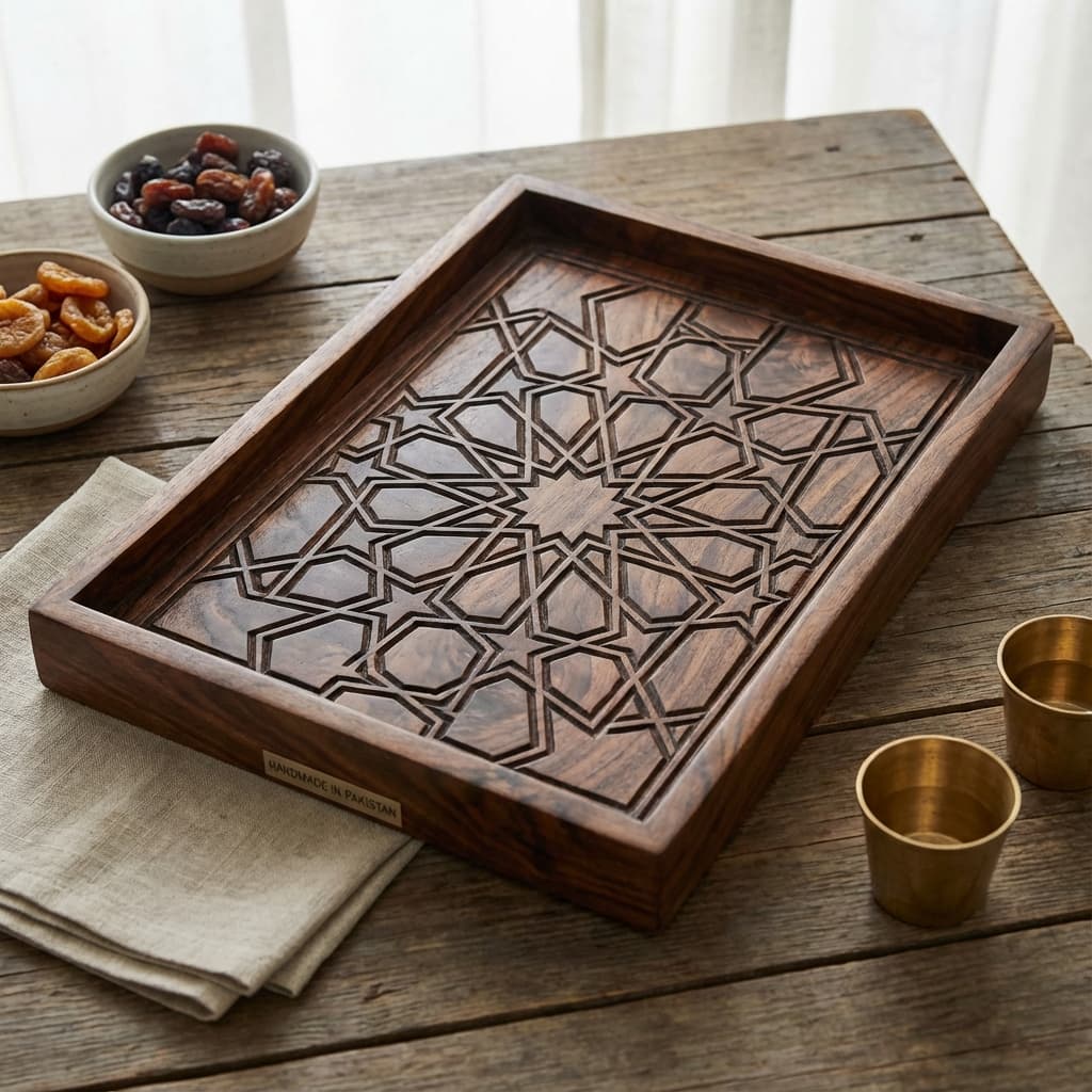 Handcrafted Wooden Tray - لکڑی کی بنی ٹرے - Pahari Naturals