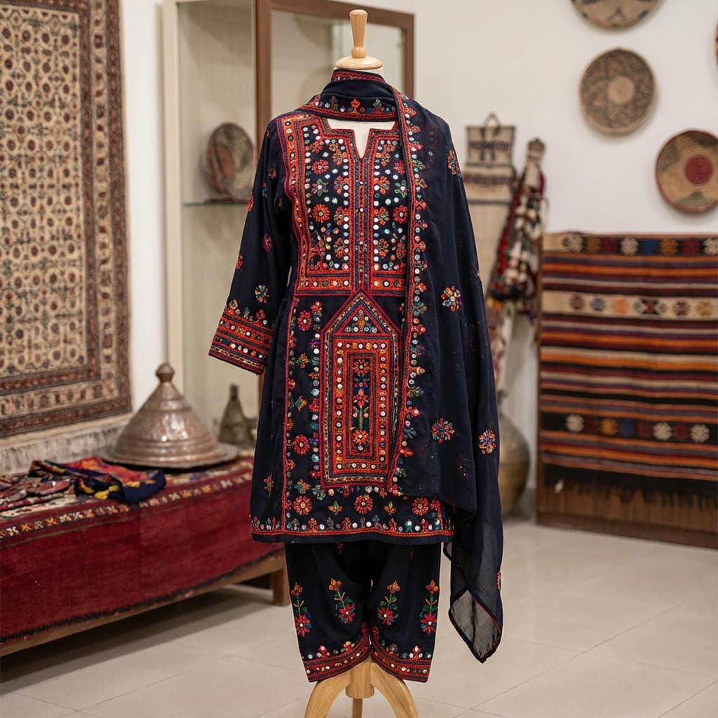 Balochi Embroidered Suit - بلوچی کڑھائی سوٹ - Pahari Naturals