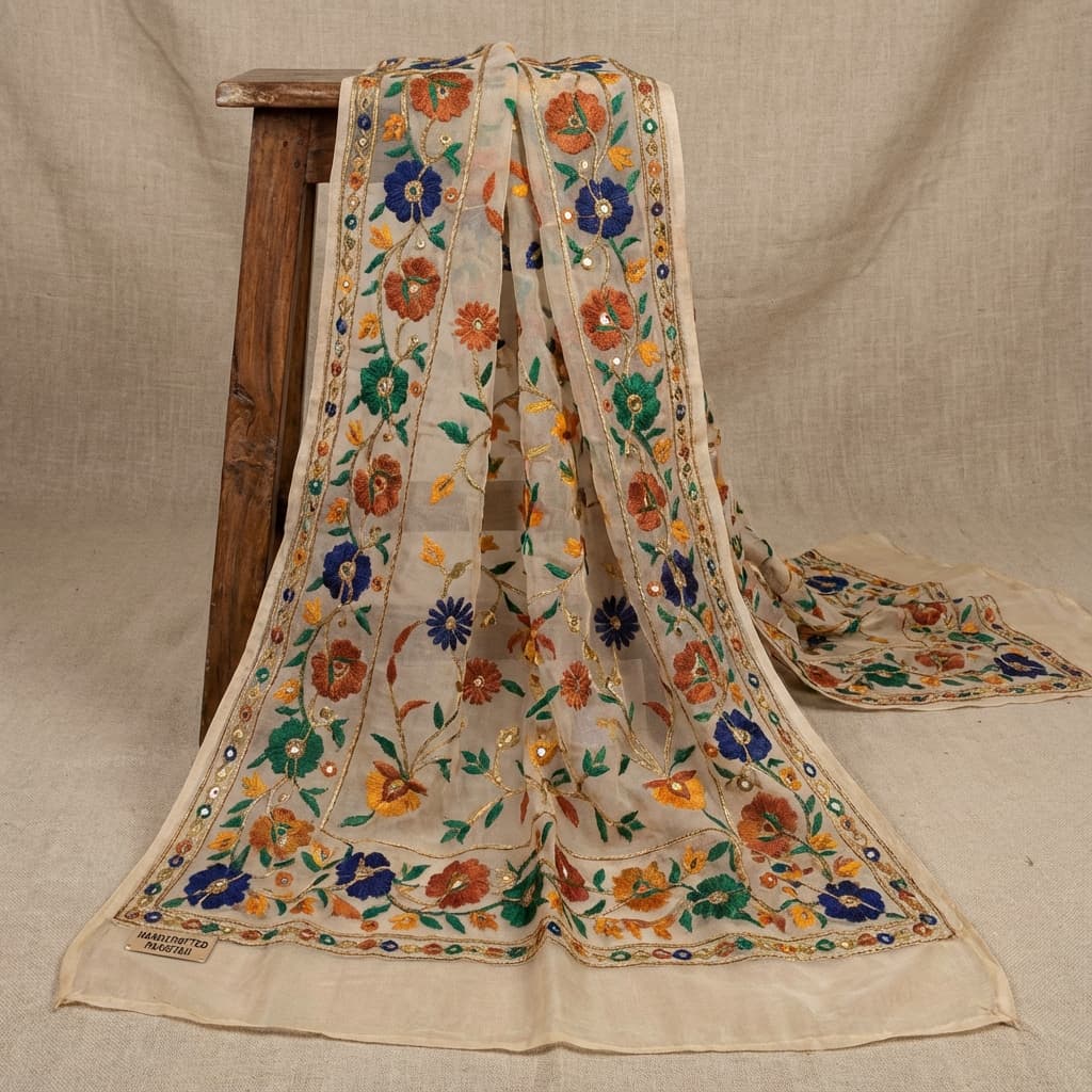 Hand Embroidered Dupatta - ہاتھ کی بنی کڑھائی دوپٹہ - Pahari Naturals